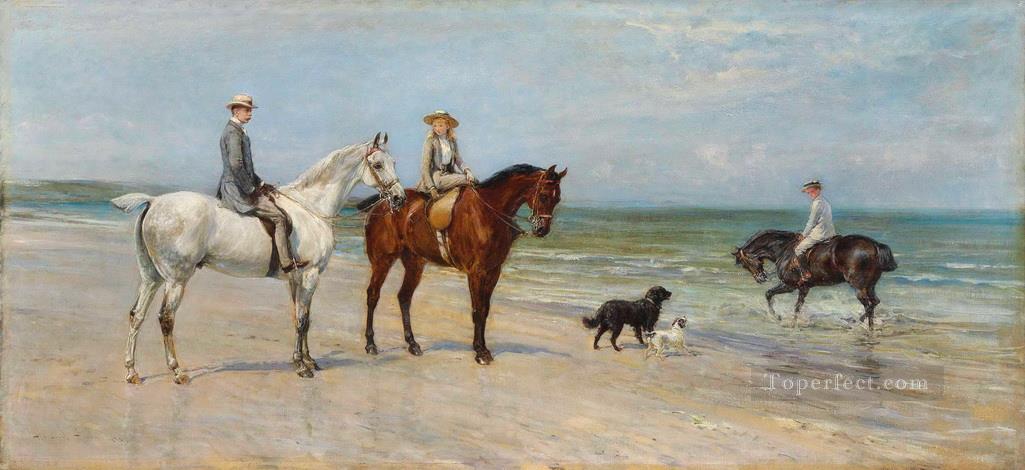 The Leney Family Out Riding With Two Dogs On The Kentish Coast Heywood Hardy horse riding Oil Paintings